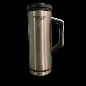 2009 STARBUCKS Stainless Steel 16 oz Travel Mug Wood Grain Handle,Twist Top NICE